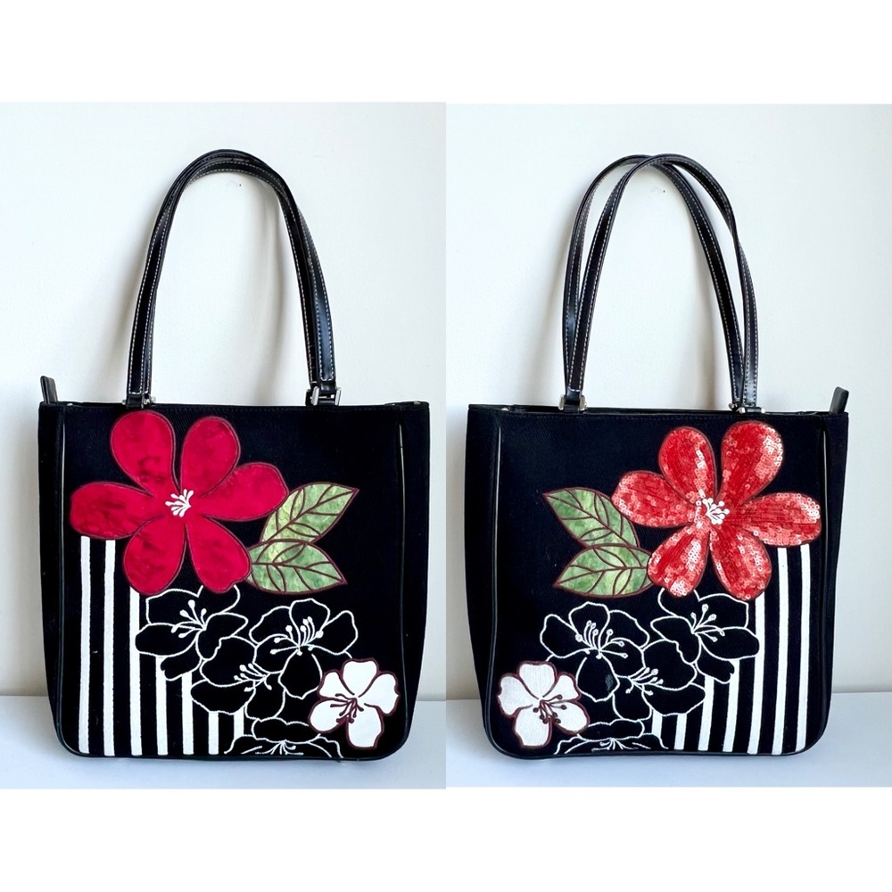 ISABELLA FIORE Purse Shoulder Bag Double Handle Embroidery Appliqué Sequins